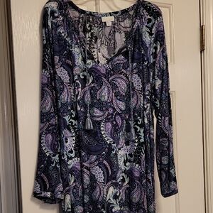 J. Jill Black and Blue Paisley Tunic Blouse Like New Petite XL